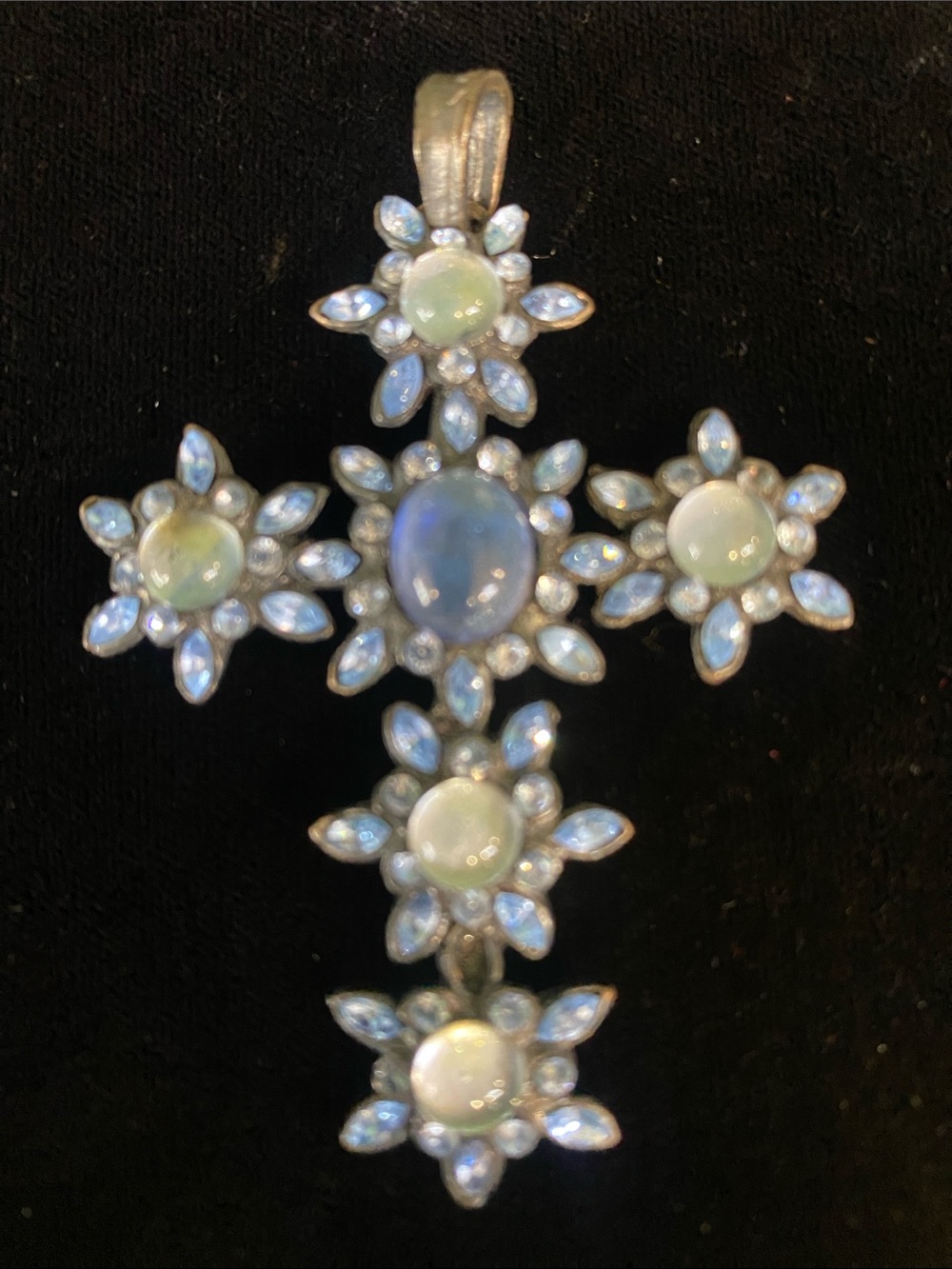 Sroya Silver toned Blue Opal Cross Pendant - Women's Jewelry